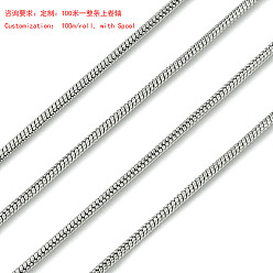 Нержавеющая Сталь Цвет Устойчивые к потускнению 304 круглые цепи-змейки из нержавеющей стали, с катушкой, пайки, цвет нержавеющей стали, 1.5x1.5 мм, около 328.08 футов (100 м) / рулон