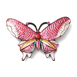 Cerise Butterfly Alloy Enamel & Rhinestone Brooches, Insect Lapel Pins for Clothes, Cerise, 47x69mm