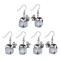 Опал Серьги-подвески с опалитовой лягушкой, платиновые латунные украшения для женщин, 37 мм, штифты : 0.6 мм