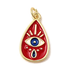 Красный Латунные эмалевые подвески от сглаза, слезинки, без свинца и без кадмия, долговечный, стойки покрытие, реальный 18 k позолоченный, красные, 22x12.5x2 мм, отверстие : 3.4 мм