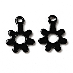 Black Spray Painted 201 Stainless Steel Charms, Flower Charms, Black, 11x8.5x1mm, Hole: 1.2mm