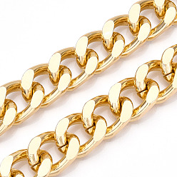 Light Gold Aluminum Diamond Cut Faceted Curb Chains, Cuban Link Chains, Unwelded, Light Gold, 21x15x4.5mm