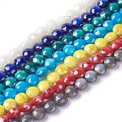 Mixed Color Electroplate Glass Beads Strands, Pearl Luster Plated, Faceted Flat Round, Mixed Color, 10x6.5~7mm, Hole: 1mm, about 30pcs/strand, 11.8 inch(30cm)