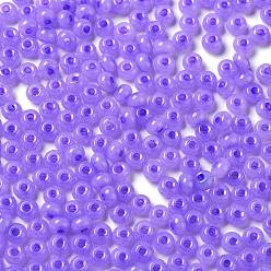 Lilac Imitation Jade Glass Seed Beads, Luster, Dyed, Round, Lilac, 5.5x3.5mm, Hole: 1.5mm