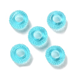 Cyan Transparent Resin European Beads, Large Hole Beads, Textured Rondelle, Cyan, 12x6.5mm, Hole: 5mm