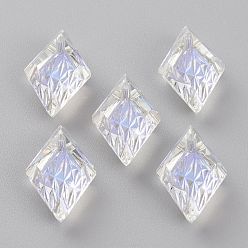 Crystal Shimmer Embossed Glass Rhinestone Pendants, Rhombus, Faceted, Crystal Shimmer, 19x12x6mm, Hole: 1.5mm