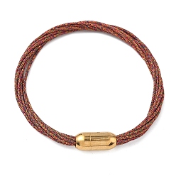 (123L) Белый крем непрозрачный блеск 304 Браслеты из нержавеющей стали с полиэстеровым металлическим шнуром для женщин, с внутренней частью из рыбьей нити и магнитной застежкой, ионное покрытие (ip), огнеупорный кирпич, 7-1/4 дюйм (18.3 см)