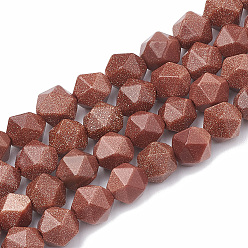 Goldstone Synthetic Goldstone Beads Strands, Star Cut Round Beads, Faceted, 8~10x7~8mm, Hole: 1mm, about 45~48pcs/strand, 14.2~14.6 inch