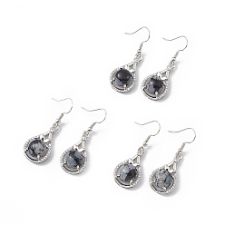 Снежный Обсидиан Серьги-капли из натурального обсидиана со снежинками и кристаллами и стразами, платиновые латунные украшения для женщин, 42 мм, штифты : 0.6 мм