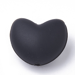 Black Food Grade Eco-Friendly Silicone Focal Beads, Chewing Beads For Teethers, DIY Nursing Necklaces Making, Heart, Black, 16x19x10mm, Hole: 2.5mm