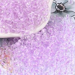 Lilac 6/0 Luminous Glass Seed Beads, Glow in the Dark Round Beads, Inside Colours Round, Lilac, 4x3mm, Hole: 1.2mm, about 6925pcs/pound