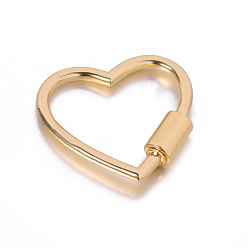 Golden Alloy Heart-shaped Locking Carabiner Clasps, Golden, 30x28mm