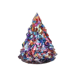 Colorful Resin Christmas Tree Display Decoration, with Shell Chips inside Statues for Home Office Decorations, Colorful, 80x80x105mm