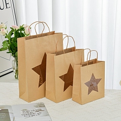 Звезда Складные картонные бумажные подарочные сумки, подарочные пакеты с видимым окошком, прямоугольные, звезда, 21x10x25.5 см