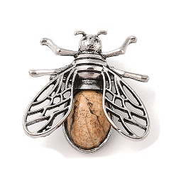 Пейзажный Джаспер Брошь из яшмы с натуральным изображением, антикварная брошь в виде пчелы из сплава серебра, 38x36x11.5 мм, отверстие : 5x6 мм
