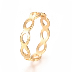 Golden Ion Plating(IP) 304 Stainless Steel Finger Rings, Hollow, Golden, Size 5~9, 15~19mm