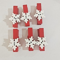Red Wooden Clothes Pins, Christmas Theme, Snowflake Pattern, for Hanging Note, Photo, Clothes, Office School Supplies, Red & White, 35x7mm