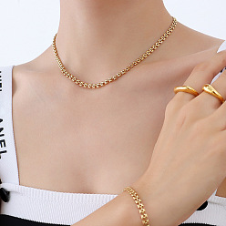 P1131 Golden Necklace 40+5cm Ensemble bracelet collier géométrique - bijoux en acier titane, chaîne de clavicule, p./e.
