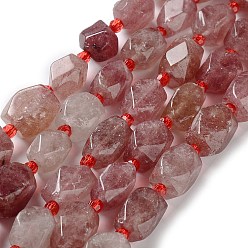 Strawberry Quartz Natural Strawberry Quartz Beads Strands, with Seed Beads, Faceted, Rhombus, 12~15x9~12x9~12mm, Hole: 1~1.2mm, about 20~21pcs/strand, 15.20~15.51 inch(38.6~39.4cm)