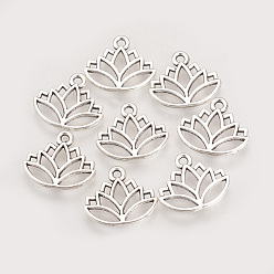 Antique Silver Tibetan Style Alloy Charms, Lotus, Cadmium Free & Lead Free, Antique Silver, 14x16x1.5mm, Hole: 1.5mm, about 1580pcs/1000g