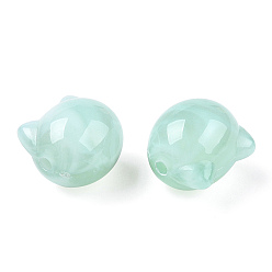 Medium Aquamarine Transparent Acrylic Beads, Imitation Gemstone Style, Two Tone Color, Cat, Medium Aquamarine, 11x12x10.5mm, Hole: 1.8mm
