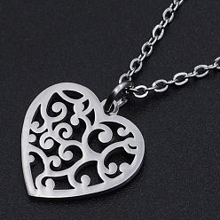 Stainless Steel Color 201 Stainless Steel Pendant Necklaces, with Cable Chains and Lobster Claw Clasps, Heart, Stainless Steel Color, 15.74 inch(40cm), 1.5mm