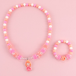 Orange Hair Princess Set Cute Pink Angel Princess Acrylic Beaded Jewelry Set for Kids