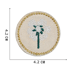 Blanc Antique Broderie informatisée polyester coudre sur patchs, accessoires de costumes, plat et circulaire avec motif floral, blanc antique, 42mm
