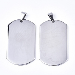Stainless Steel Color 304 Stainless Steel Pendants, Stamping Blank Tag, with Snap On Bails, Rectangle, Stainless Steel Color, 49x28x2mm, Hole: 9x5mm
