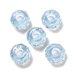 Bleu Clair Résine transparente perles européennes, Perles avec un grand trou   , facette, rondelle, bleu clair, 13.5x8mm, Trou: 5.5mm