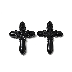 Обсидиан Резные подвески из натурального обсидиана, крест прелести, 47x36x8 мм, отверстие : 1.2 мм