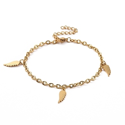 Golden 304 Stainless Steel Wing Charm Bracelet with Cable Chains for Women, Golden, 7-1/8 inch(18cm)