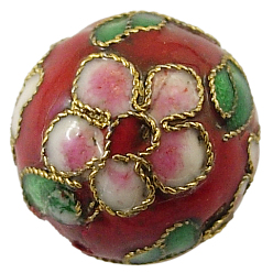 Red Handmade Cloisonne Beads, Filigree Round, Red, 10mm, Hole: 1mm