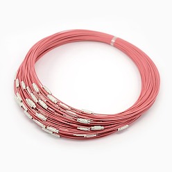 Pink 201 cordon de collier en fil d'acier inoxydable, agréable pour les bijoux DIY faisant, avec du laiton fermoir à vis, rose, 17.5 pouce, 1mm, fermoir: 12x4 mm