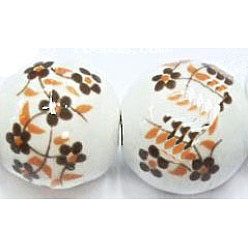 Orange Famille Rose Porcelain Beads, Round, Orange, 8mm, Hole: 2~2.5mm