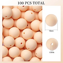 Light Yellow 100Pcs Silicone Beads Round Rubber Bead 15MM Loose Spacer Beads for DIY Supplies Jewelry Keychain Making, Light Yellow, 15mm