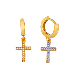 white Retro Cross Earrings with Hip Hop Full Diamond Cross Pendant