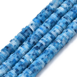 Aciano Azul Hechos a mano de los granos de la arcilla del polímero hebras, para suministros de manualidades de joyería diy, perlas heishi, disco / plano y redondo, azul aciano, 6x0.5~1 mm, agujero: 1.8 mm, sobre 290~320 unidades / cadena, 15.75 pulgada ~ 16.14 pulgada (40~41 cm)