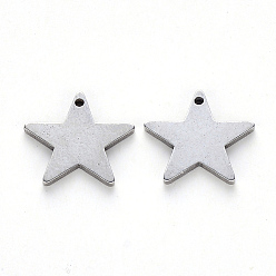Stainless Steel Color 304 Stainless Steel Charms, Laser Cut, Star, Stainless Steel Color, 12x13x1mm, Hole: 1mm