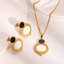 Золотой Элегантные 304 овальные серьги-гвоздики и ожерелья с подвесками из белой нержавеющей стали для женщин, золотые