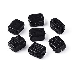 Черный Непрозрачные подвески смолы, чемодан очарование, с железной платиной петлей, чёрные, 31.5~32.5x23~24x14~14.5 мм, отверстие : 2 мм