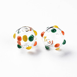Yellow Transparent Glass Enamel Beads, Round with Dot, Yellow, 14x13mm, Hole: 2mm
