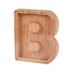 Letter B Caja de dinero de madera sin terminar, banco de monedas, hucha para niños, con ventana transparente, letra b, 2.8x12.5x18 cm