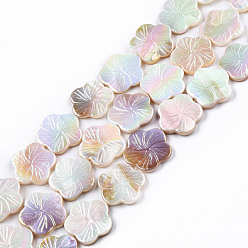 Colorful Electroplated Natural Freshwater Shell Beads Strands, AB Color Plated, Flower, Colorful, 18.5~20x19~20x2~3.5mm, Hole: 0.9mm, about 20pcs/strand, 14.96 inch(38cm)