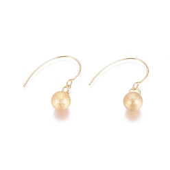 Golden Ion Plating(IP) Ball 304 Stainless Steel Dangle Earrings, Textured, Golden, 28mm, Pin: 0.8mm