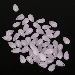 Rose Brumeux 5pcs perles de verre tchèques transparentes, top foré, larme, rose brumeuse, 14x8mm, Trou: 1mm