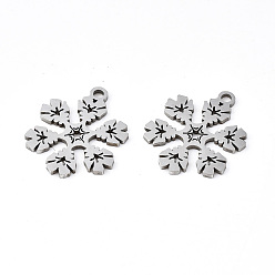 Stainless Steel Color 201 Stainless Steel Pendants, Laser Cut, Christmas Snowflake, Stainless Steel Color, 16.5x13.5x1mm, Hole: 1.4mm