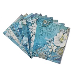 Cornflower Blue 30 Sheets 10 Styles Vintage Lace Flower Scrapbook Paper Pads, for DIY Album Scrapbook, Greeting Card, Background Paper, Cornflower Blue, 140x100x0.1mm, 3 sheets/style
