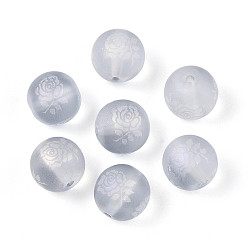 Светло-серый Гальванические стеклянные бусины, матовые, круглый с розовым узором, светло-серый, 10 мм, отверстие : 1.5 мм, около 200 шт / упаковка