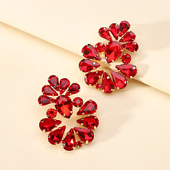 Красный Сверкающие геометрические серьги с когтями из сплава и стеклянными камнями — смелое эффектное украшение для женщин, красные, Размер 1